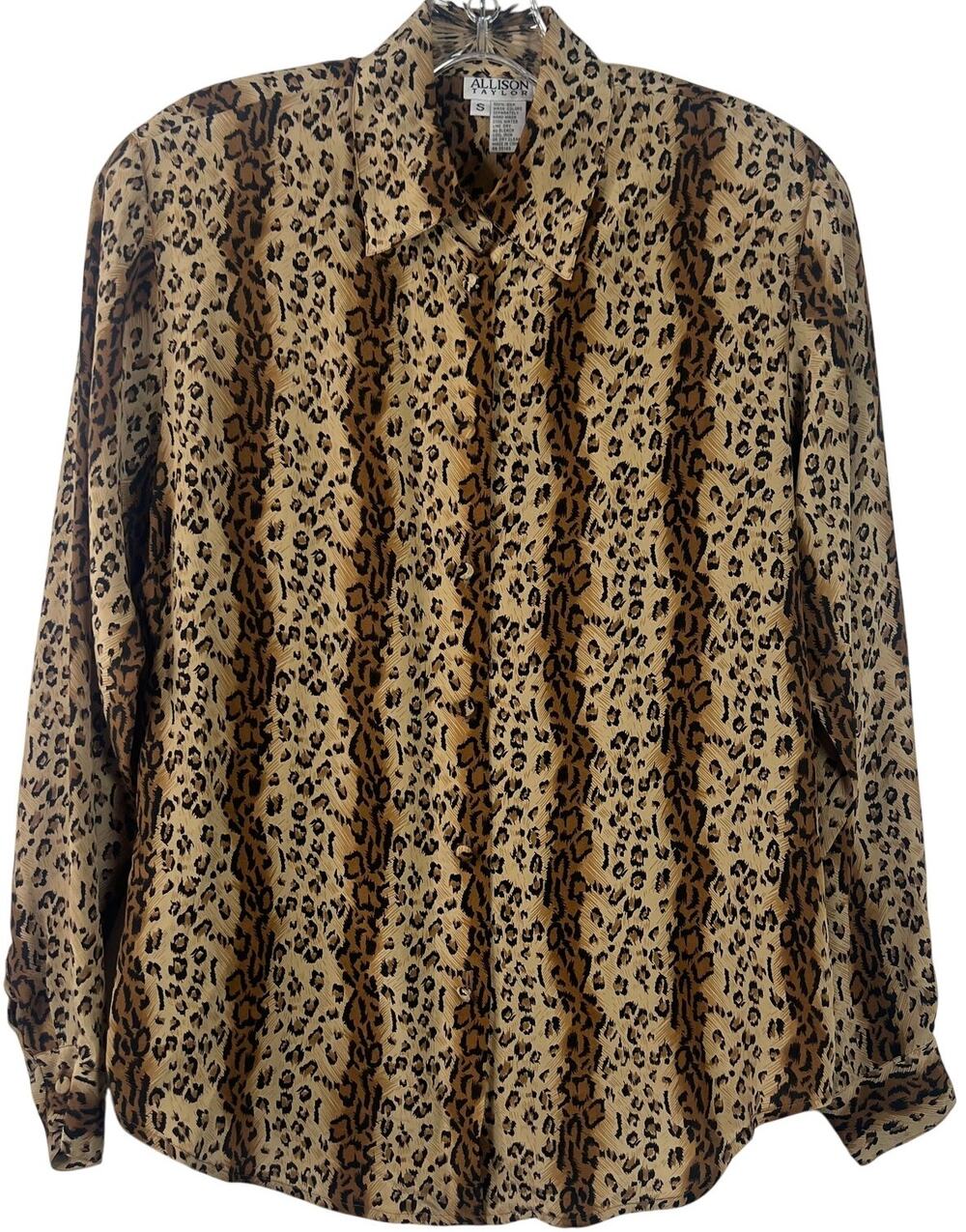 Allison Taylor Vintage 100% Silk Blouse Button Down Cheetah Animal Print Size S